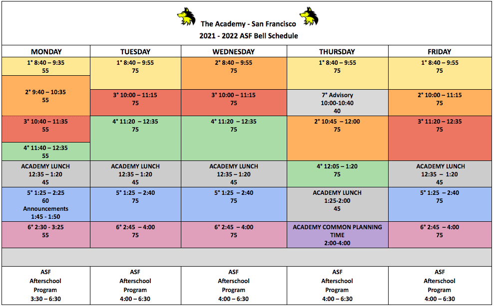 2021 2022 Bell Schedule SFUSD 2021 2022 Bell Schedule SFUSD